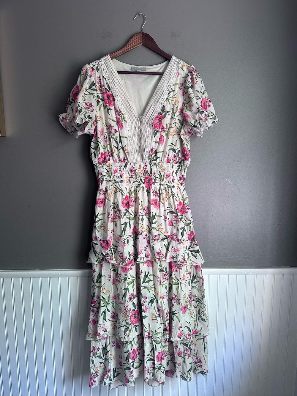J Gee Floral Print Maxi Dress Size X-Large Cream Off White Multi Color